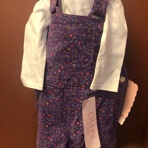 Purple floral baby girl overalls